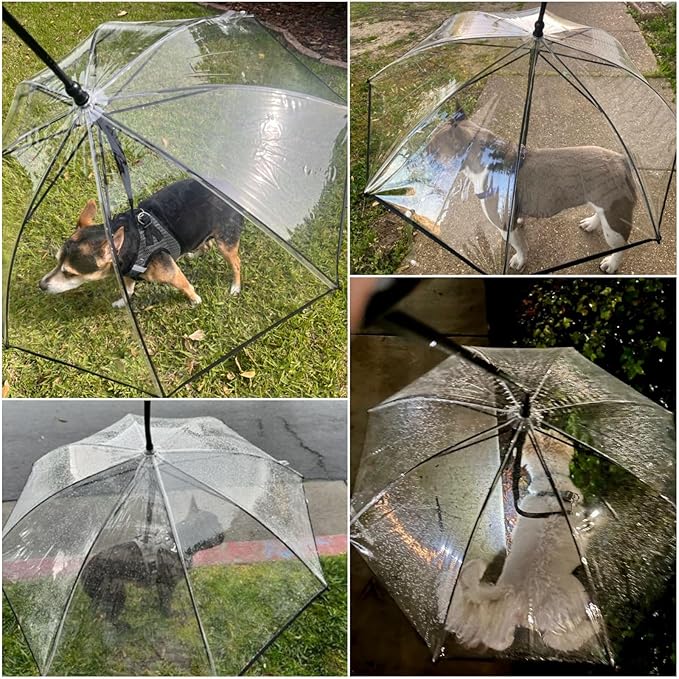 Dog umbrella, transparent dog carrying strap, rainproof and waterproof, adjustable traction strap for dog walking strap, pet outdoor rain gear, dog umbrella, transparent dog carrying strap, rainproof and waterproof