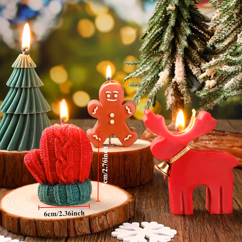 Three-piece handmade Christmas gift set, scented soy candles, candles with irregular shapes and dried flower decorations, holiday and festive home decorations for the family, six pieces for household use