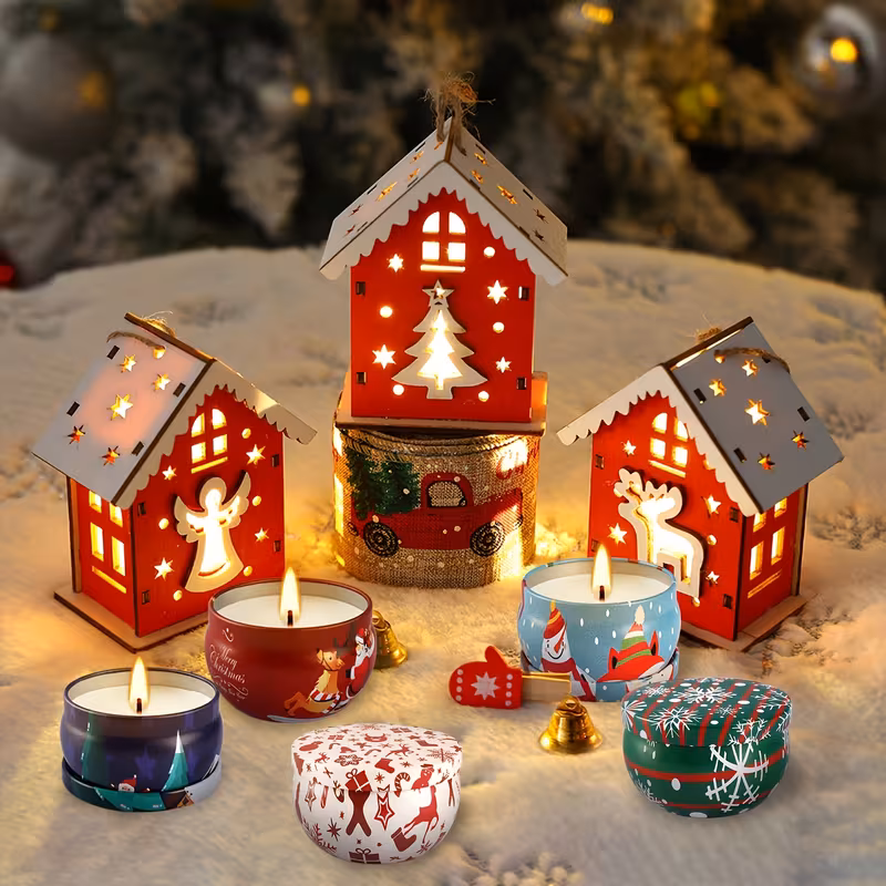 Christmas-themed patterns, 24 scented candles set, romantic and cozy, creating a warm and comfortable Christmas atmosphere. Long-lasting scented soy candles suitable for Christmas, as holiday gifts, candle gift sets for ladies.