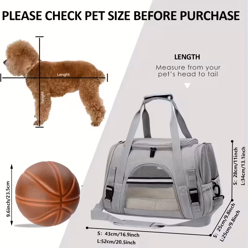 Pet travel cage, suitable for pets' outdoor activities, equipped with a zipper closure, ventilation mesh and soft lining, suitable for use in cars and outdoors. It has a safety buckle system with a soft padding for a portable cat cage.