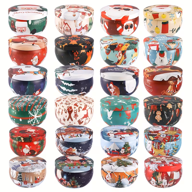 Christmas-themed patterns, 24 scented candles set, romantic and cozy, creating a warm and comfortable Christmas atmosphere. Long-lasting scented soy candles suitable for Christmas, as holiday gifts, candle gift sets for ladies.