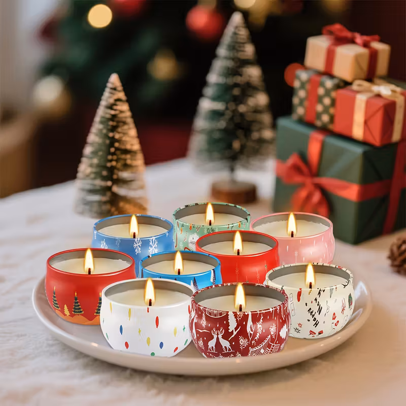 Christmas-themed patterns, 24 scented candles set, romantic and cozy, creating a warm and comfortable Christmas atmosphere. Long-lasting scented soy candles suitable for Christmas, as holiday gifts, candle gift sets for ladies.