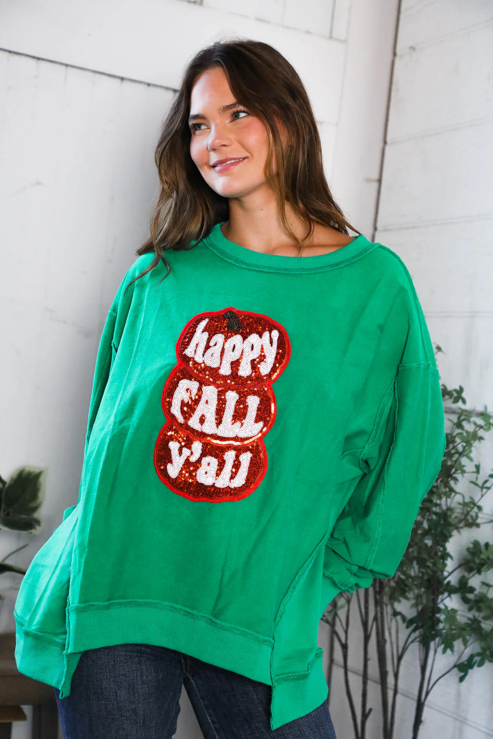 'Happy Fall Y'all' Kelly Green Sweater (Open Pack)
