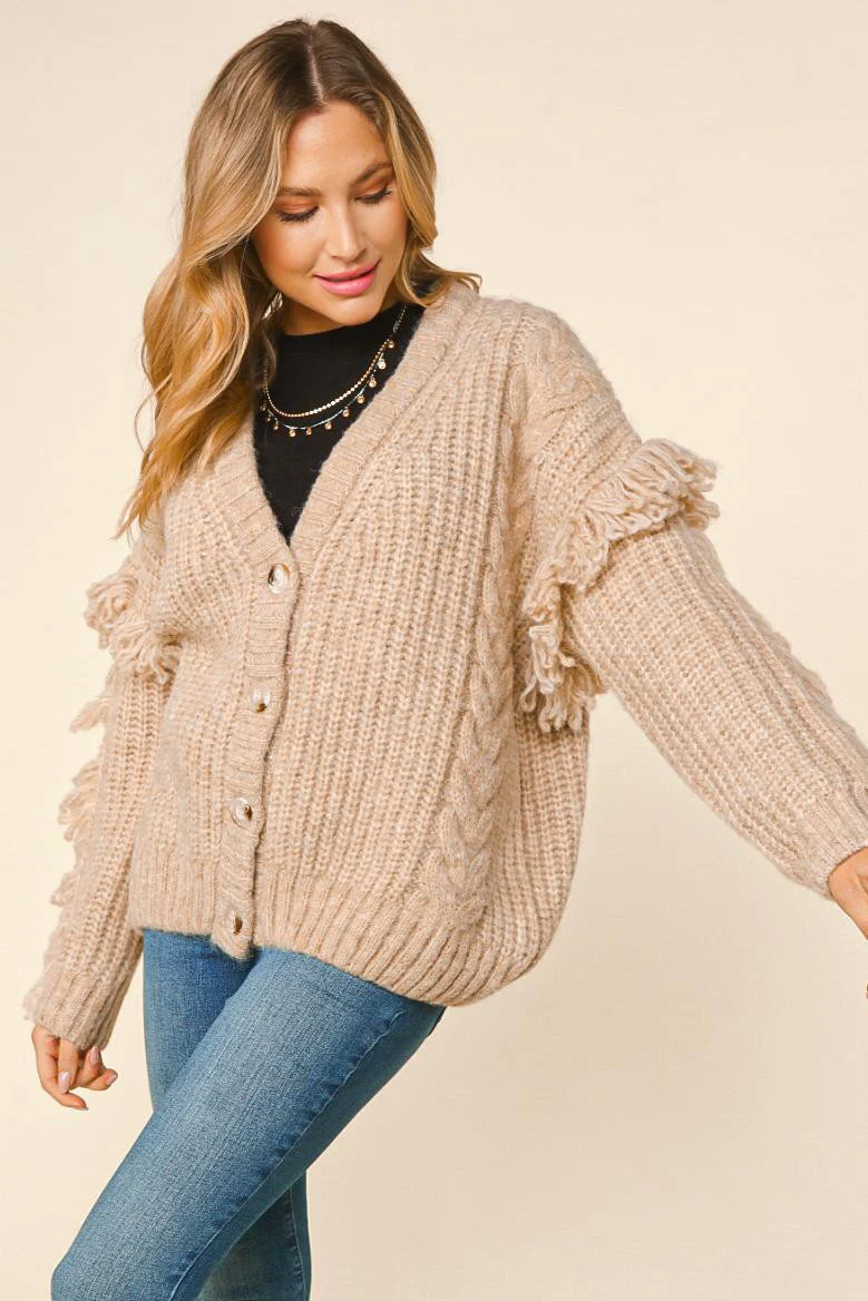 PLUS LONG SLEEVE WITH FRINGE OVERSIZED SWEATER