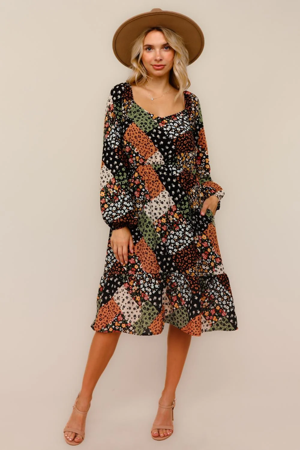 Plus Midi Floral Woven Dress W/ Elastic Waist ( 5pc )