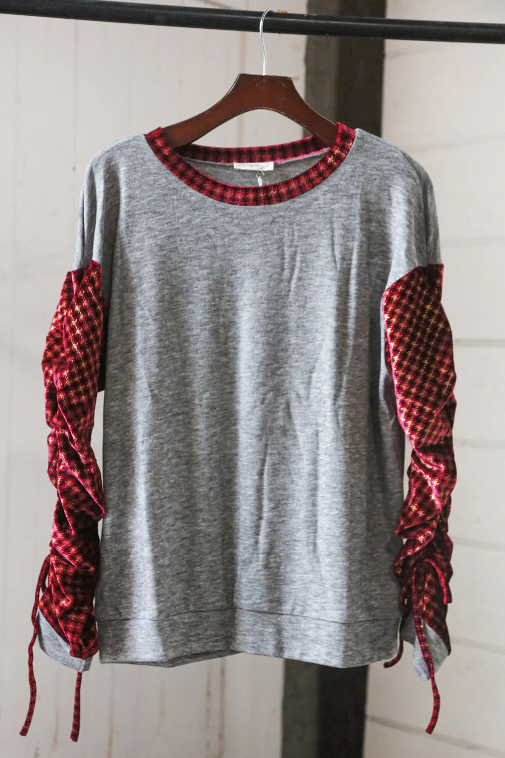 Burgundy Plaid Foil Sweater