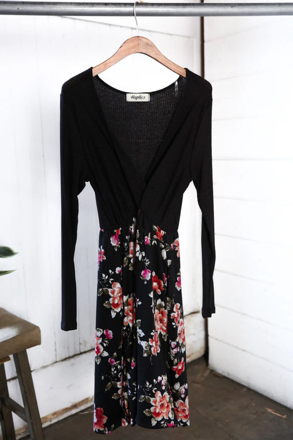 Plus Black Floral Wrap Dress