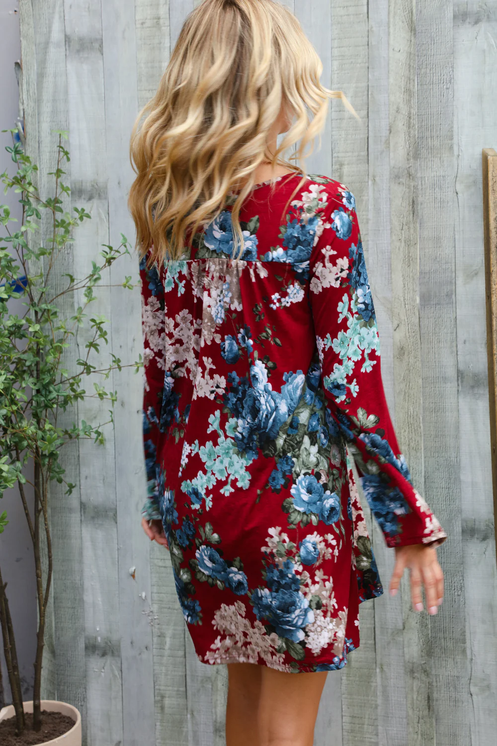 Burgundy Floral Print Dress