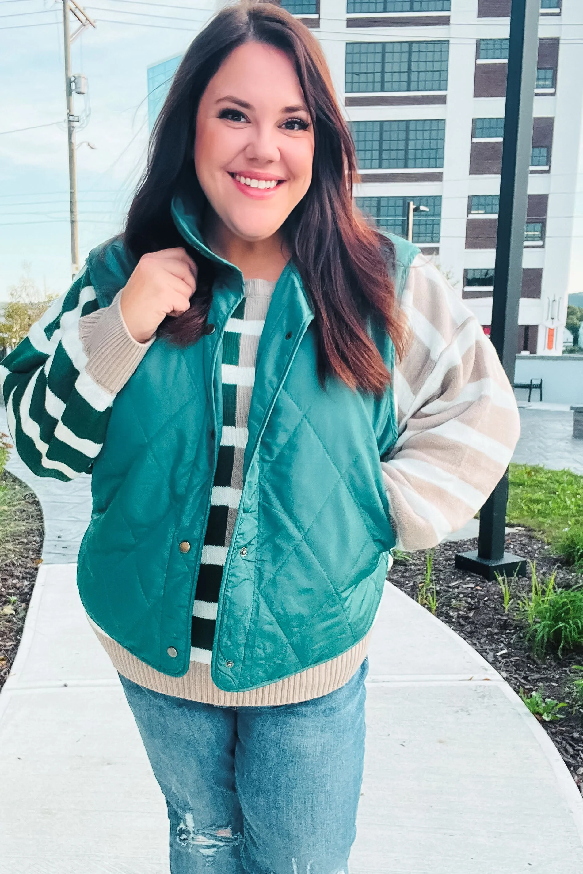 Weekend Ready Hunter Green Snap Button Quilted Puffer Vest (Open Pack)