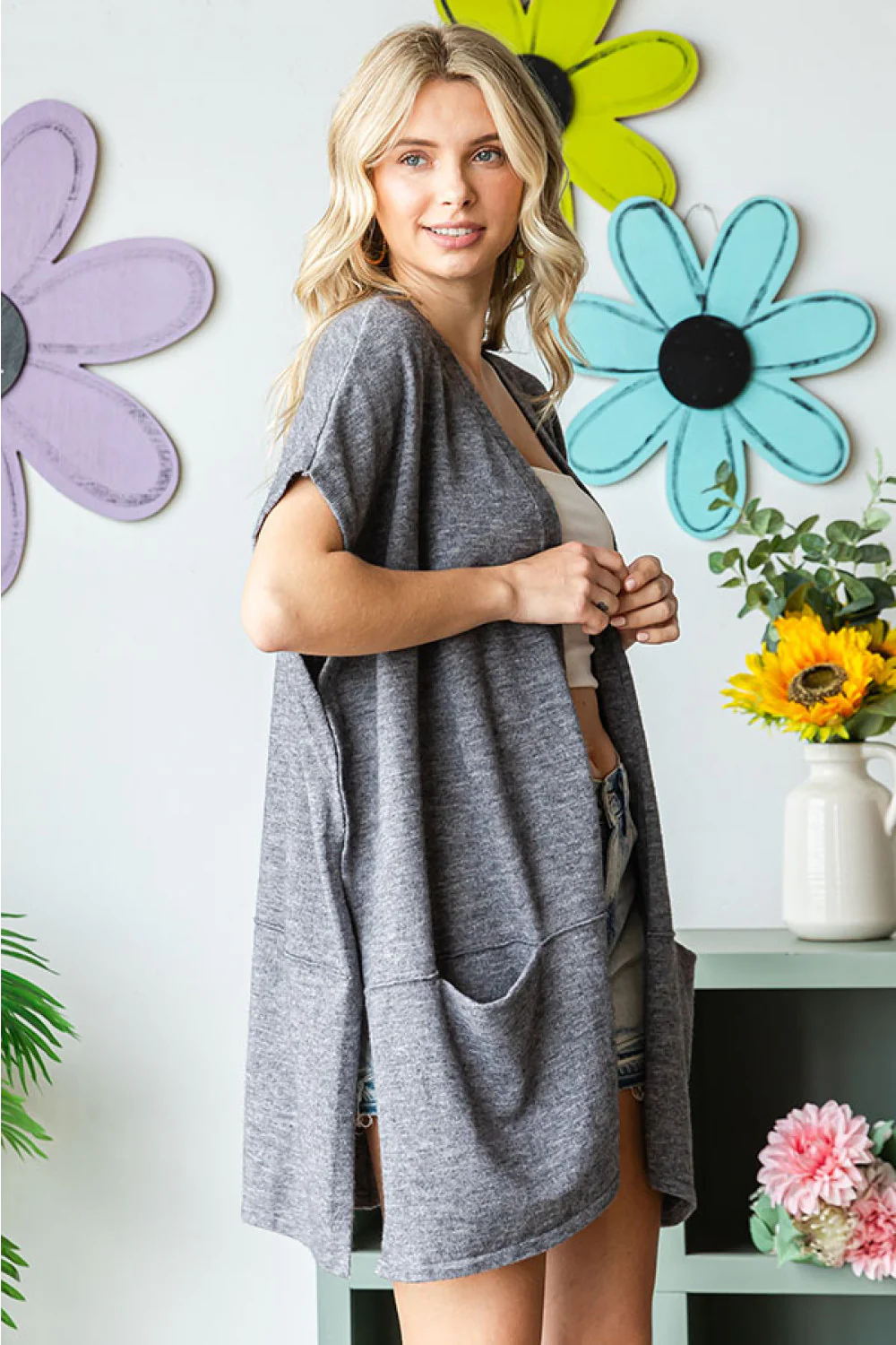 Grey Heavy Thick Pocketed Vest Cardigan