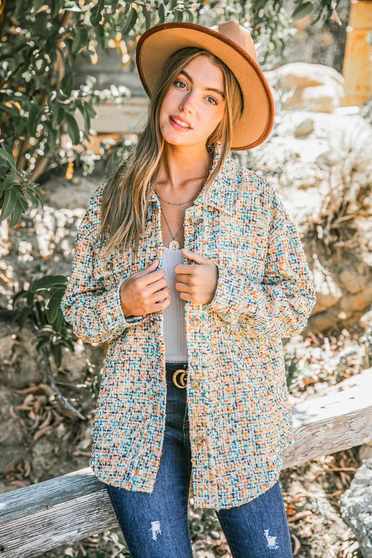 Yellow & Rust Multi Color Tweed Shirts Jacket (All SMALL)