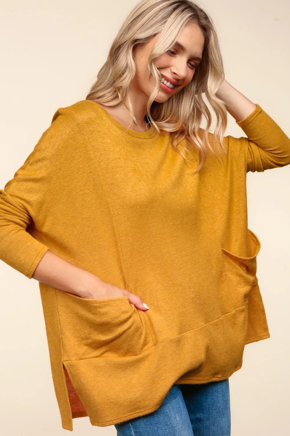 PLUS BUTTERSCOTCH DOLMAN LONG SLEEVE OVERSIZED SWEATER KNIT TOP