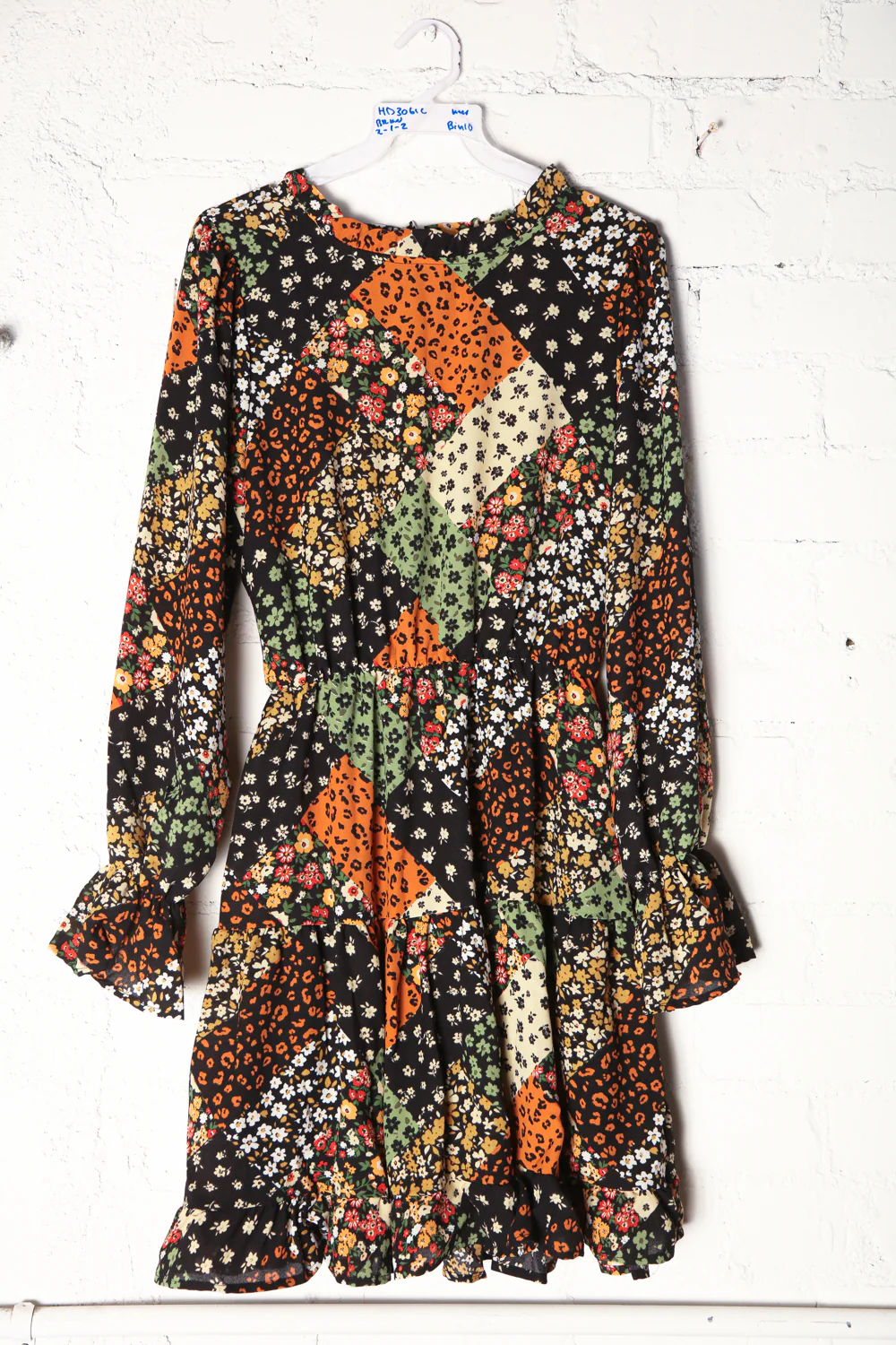 Black Patch Floral Woven Dress