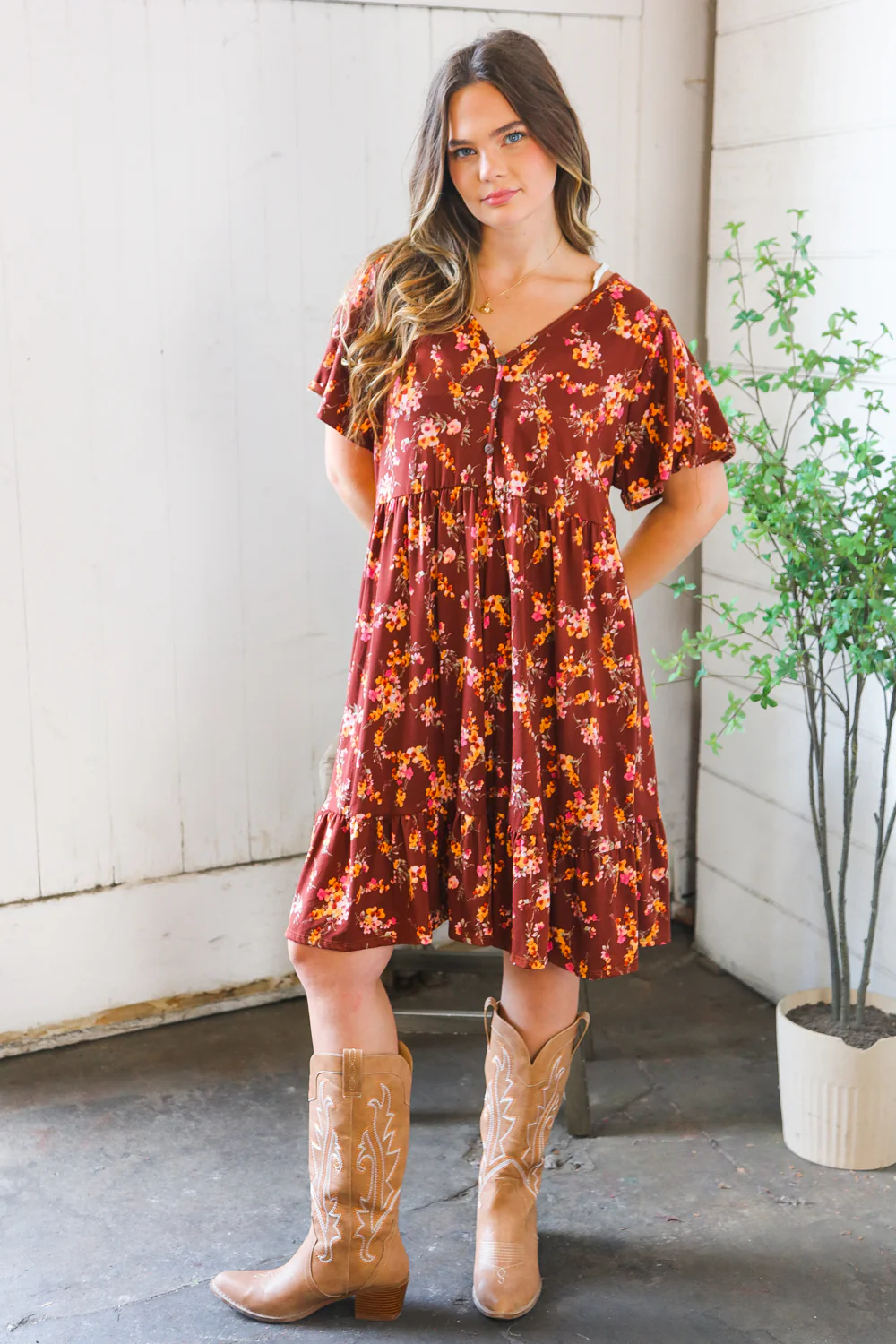 Plus Rust Floral Dress