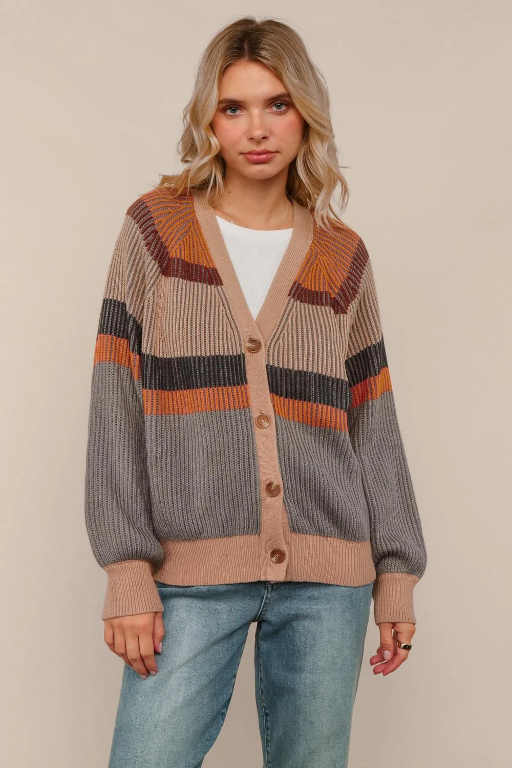 V NECK BUTTON DOWN RAGLAN SWEATER CARDIGAN