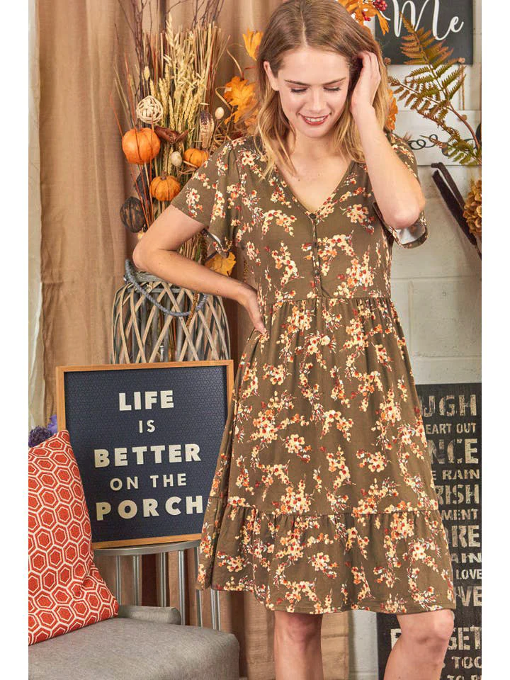 Plus Olive Floral Dress