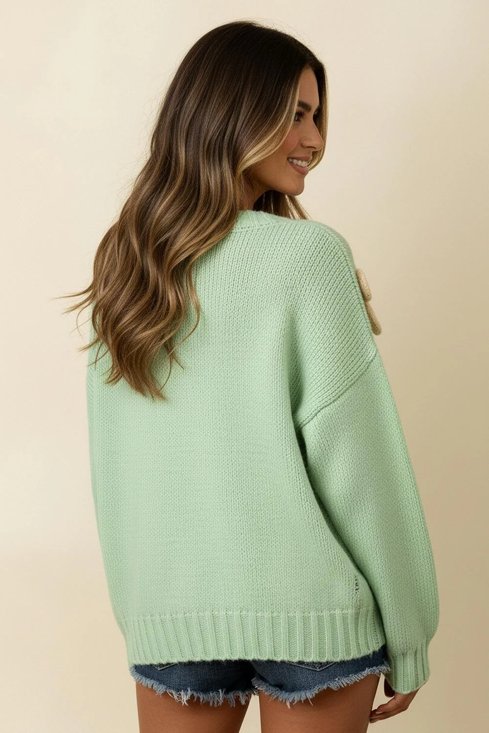 PLUS DISTRESSED 3D FLORAL LONG SLEEVE SWEATER