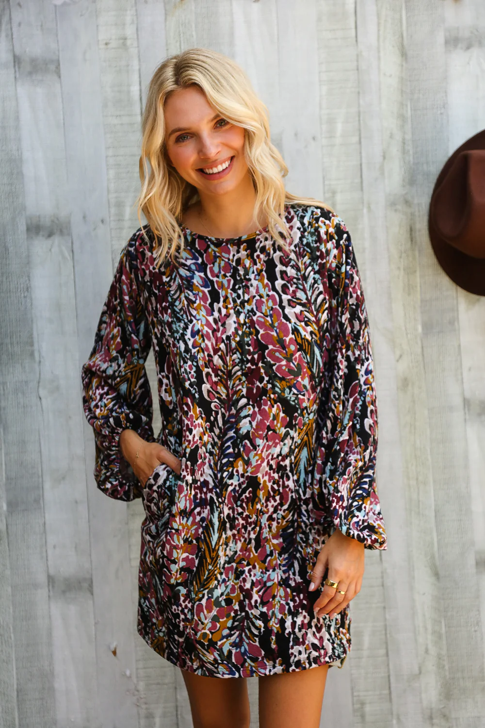 Black Floral Pocketed Dress