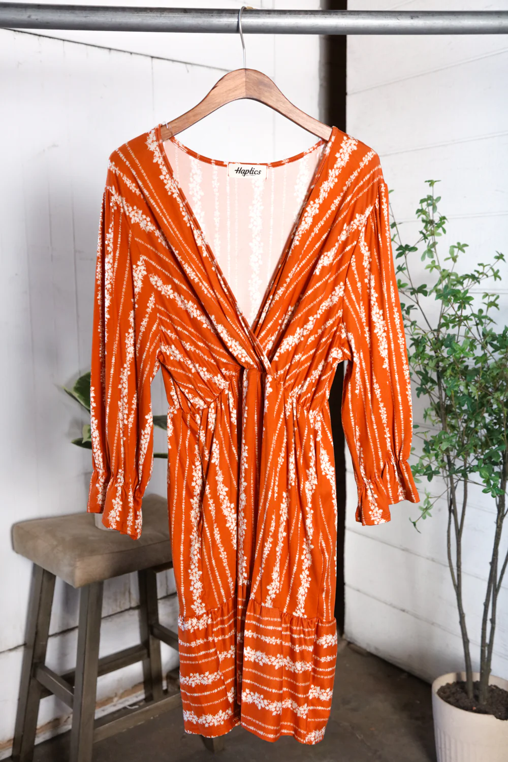 Plus Stripe Floral Surplice Ruffle Hem Dress