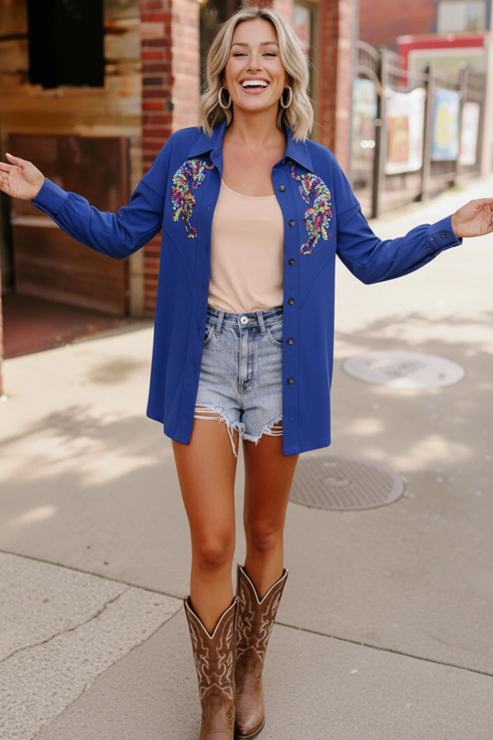 Tiger Sequin Applique Button Down Jacket (2 colors)