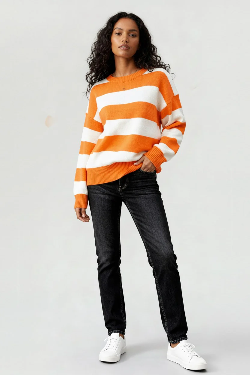 PLUS SIZE GAME DAY STRIPE LONG SLEEVE SWEATER