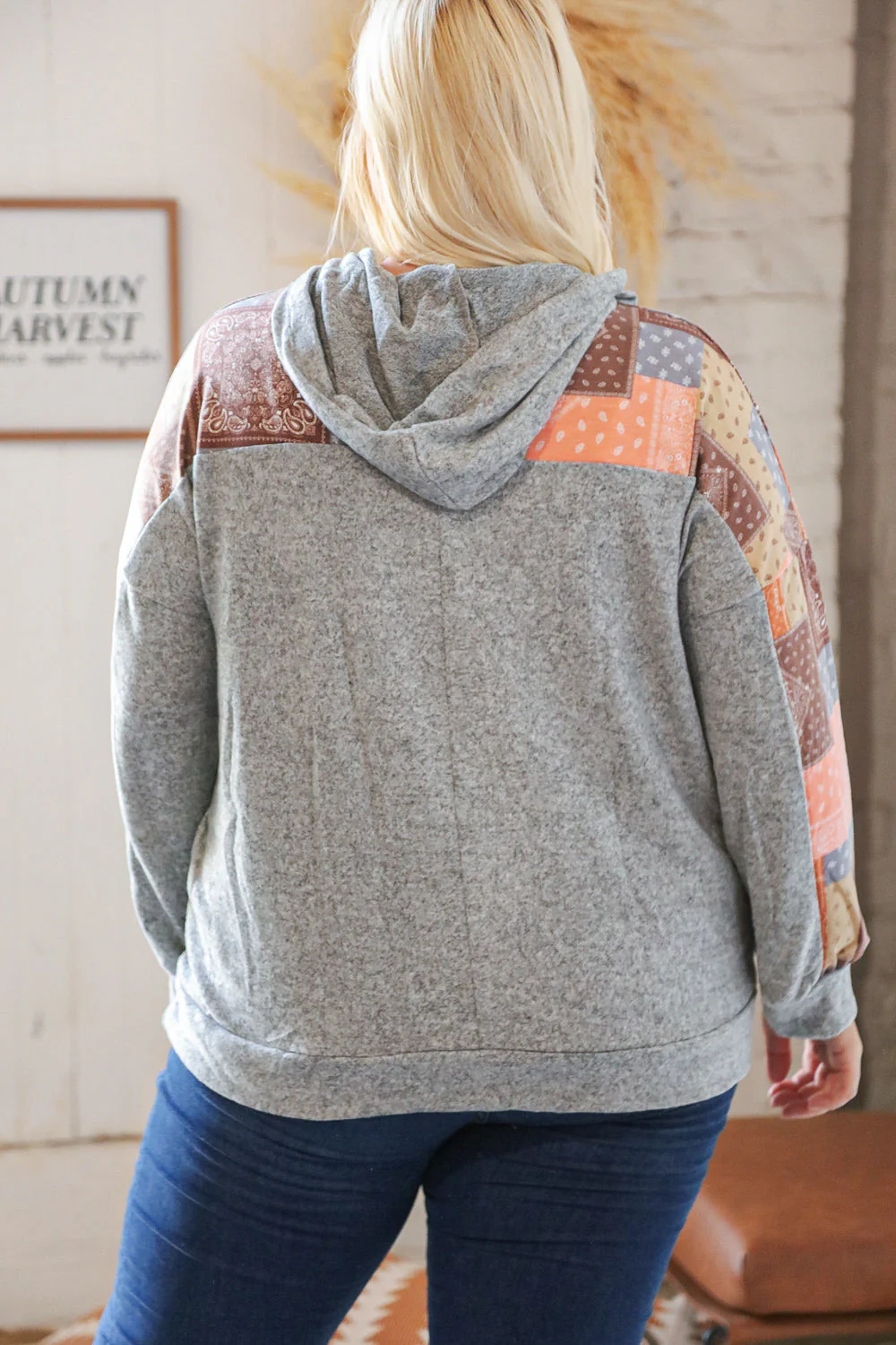 Harvest Ethnic Patchwork Print Kangaroo Pocket Hoodie (Open Pack)