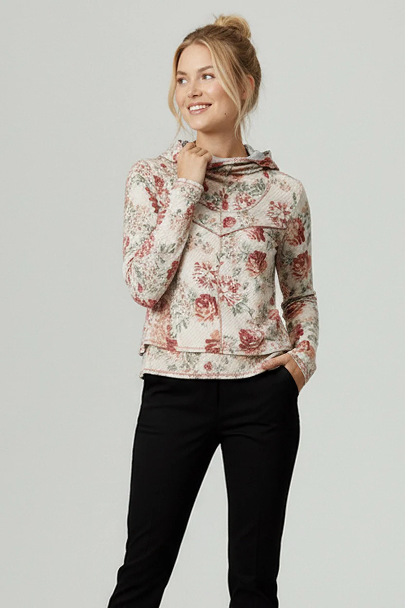 HOODIE FLORAL LONG SLEEVE THUMBHOLE TOP