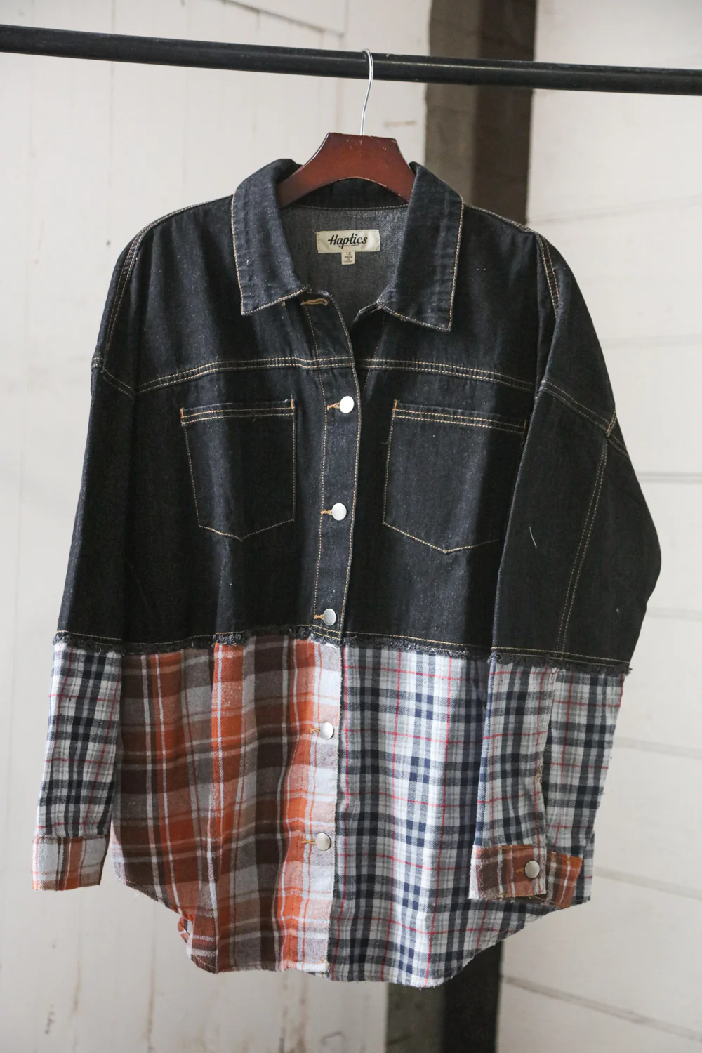 Plus Denim Plaid Jacket