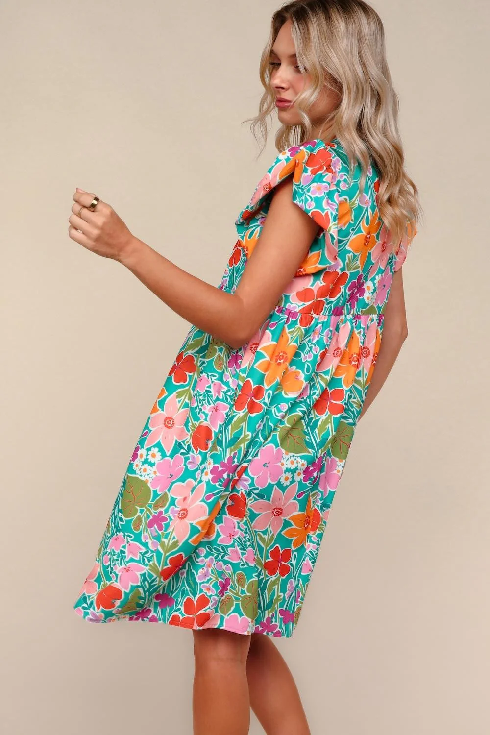 PLUS MINT FLORAL KNEE LENGTH DRESS W/ SIDE POCKETS