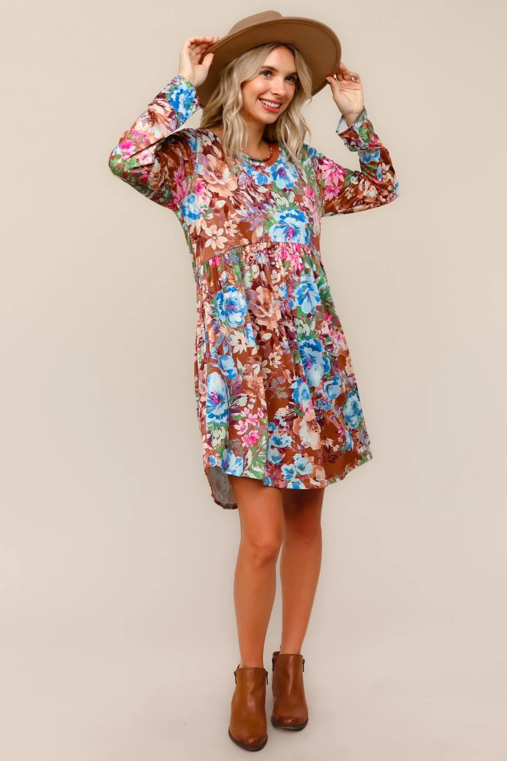 Floral Babydoll Midi Dress W/Side Pocket