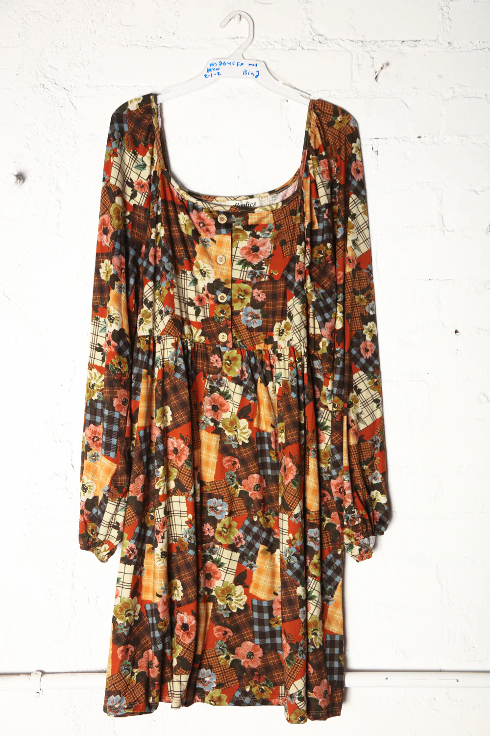 Plus Plaid Floral Design Dress