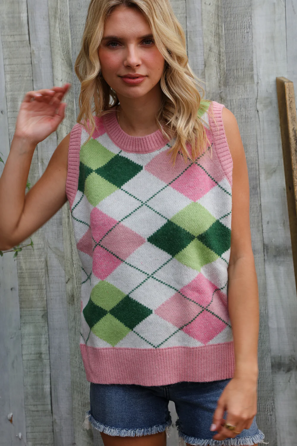 Pink Multi Checkered Sweater Vest
