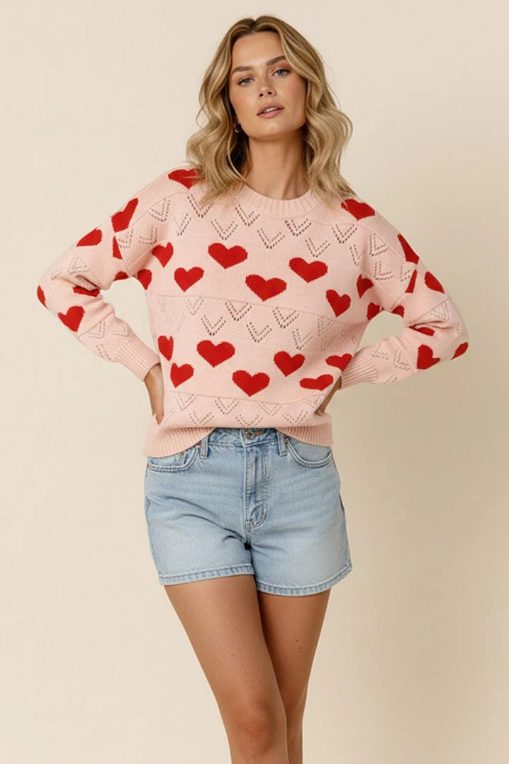 PLUS HEART JACQUARD PULLOVER SWEATER KNIT TOP
