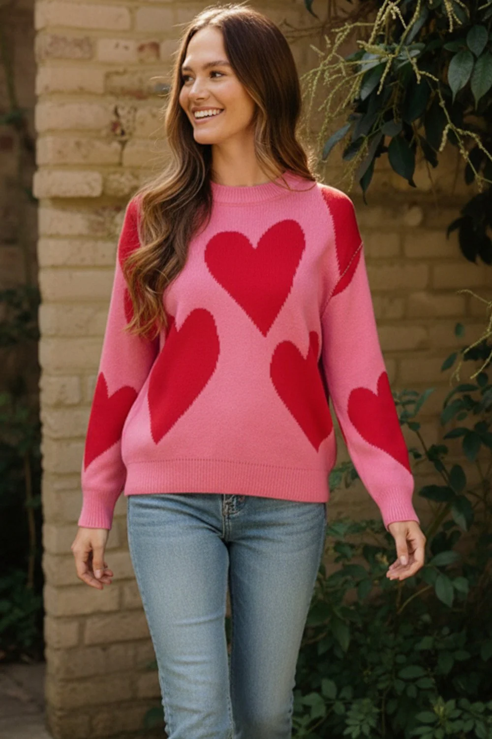 PLUS OVERSIZED HEART PULLOVER SWEATER KNIT TOP