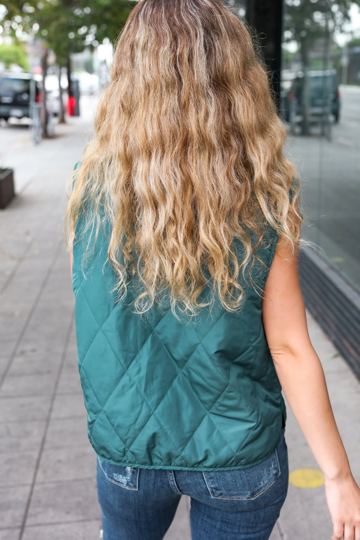 Weekend Ready Hunter Green Snap Button Quilted Puffer Vest (Open Pack)