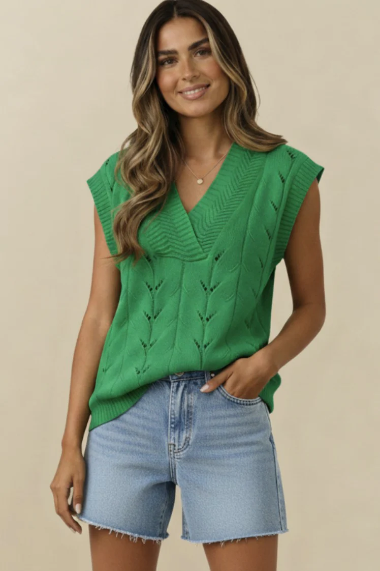 DOLMAN SHORT SLEEVE CABLE SWEATER TOP