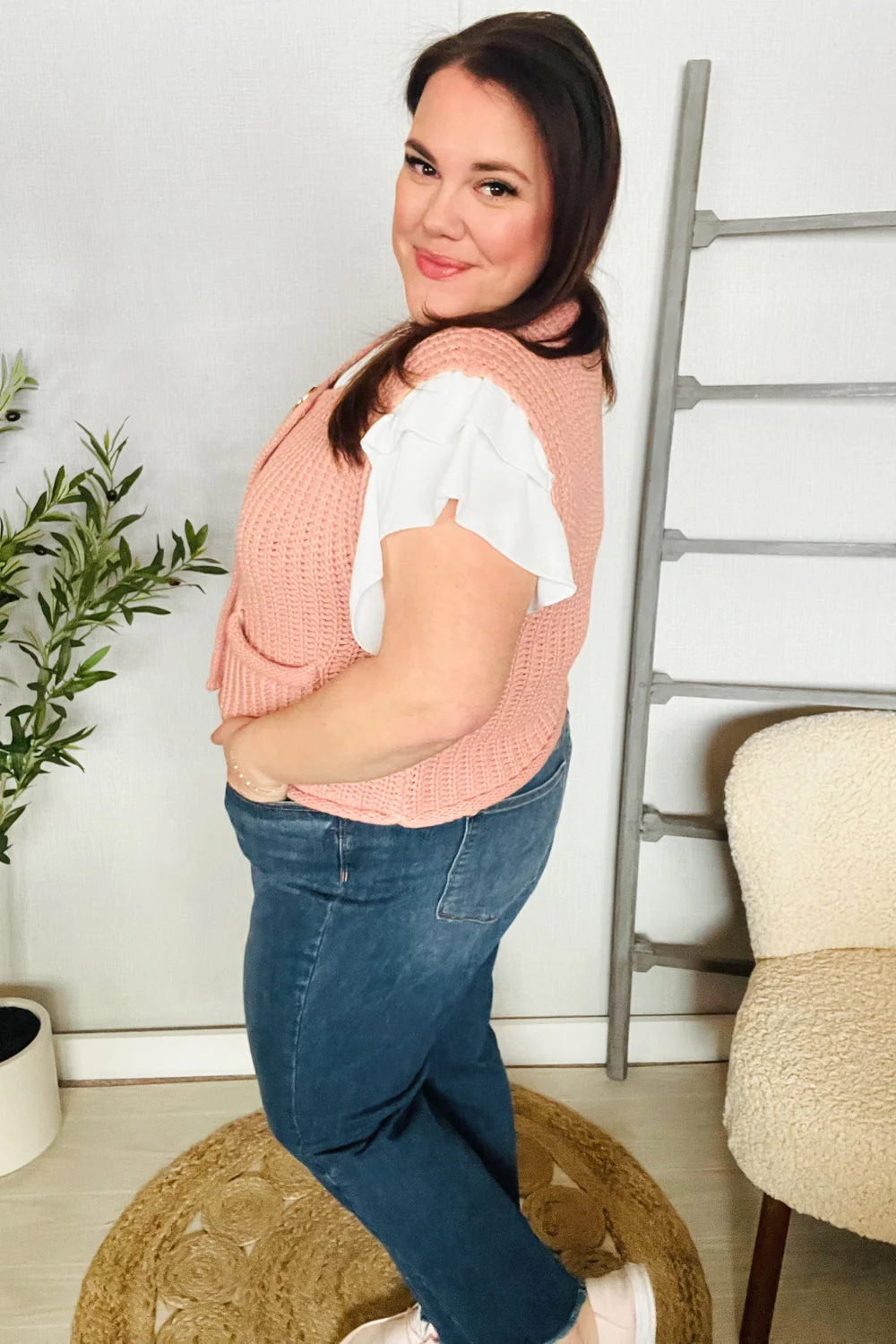 Classy Chic Gold Button Down Chunky Sweater Vest (Open Pack)