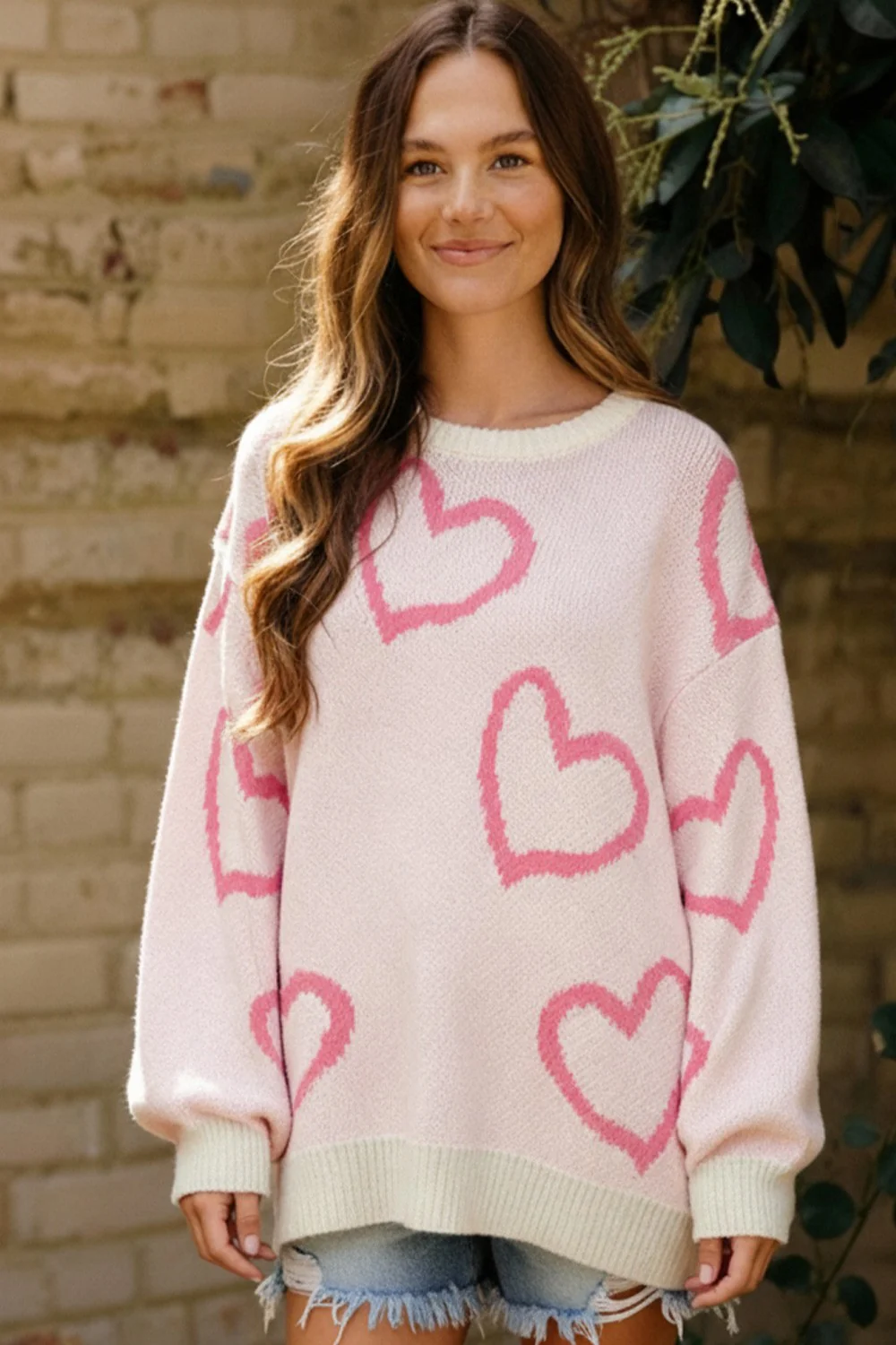 PLUS HEART PATTERN JACQUARD OVERSIZE SWEATER