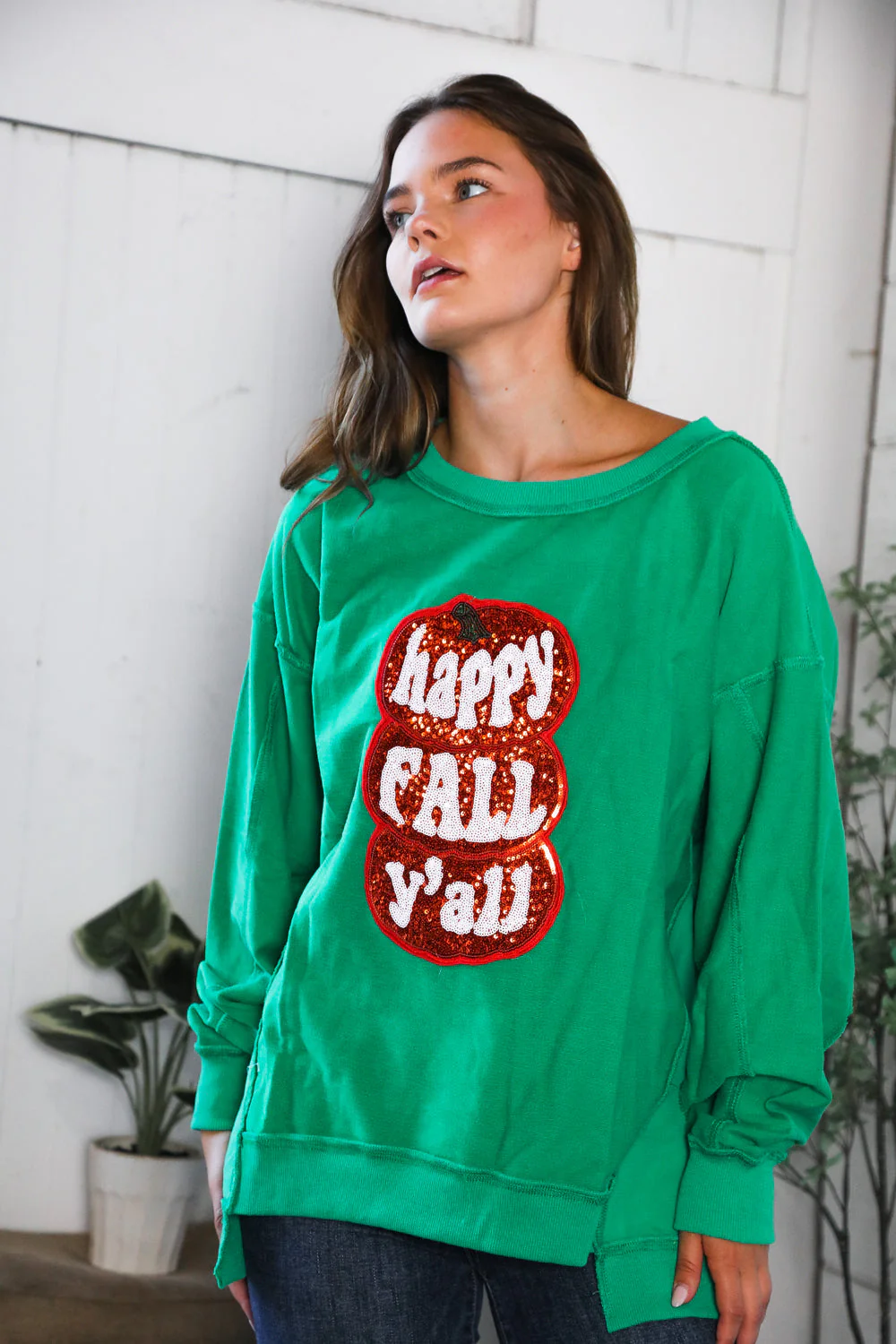 'Happy Fall Y'all' Kelly Green Sweater (Open Pack)