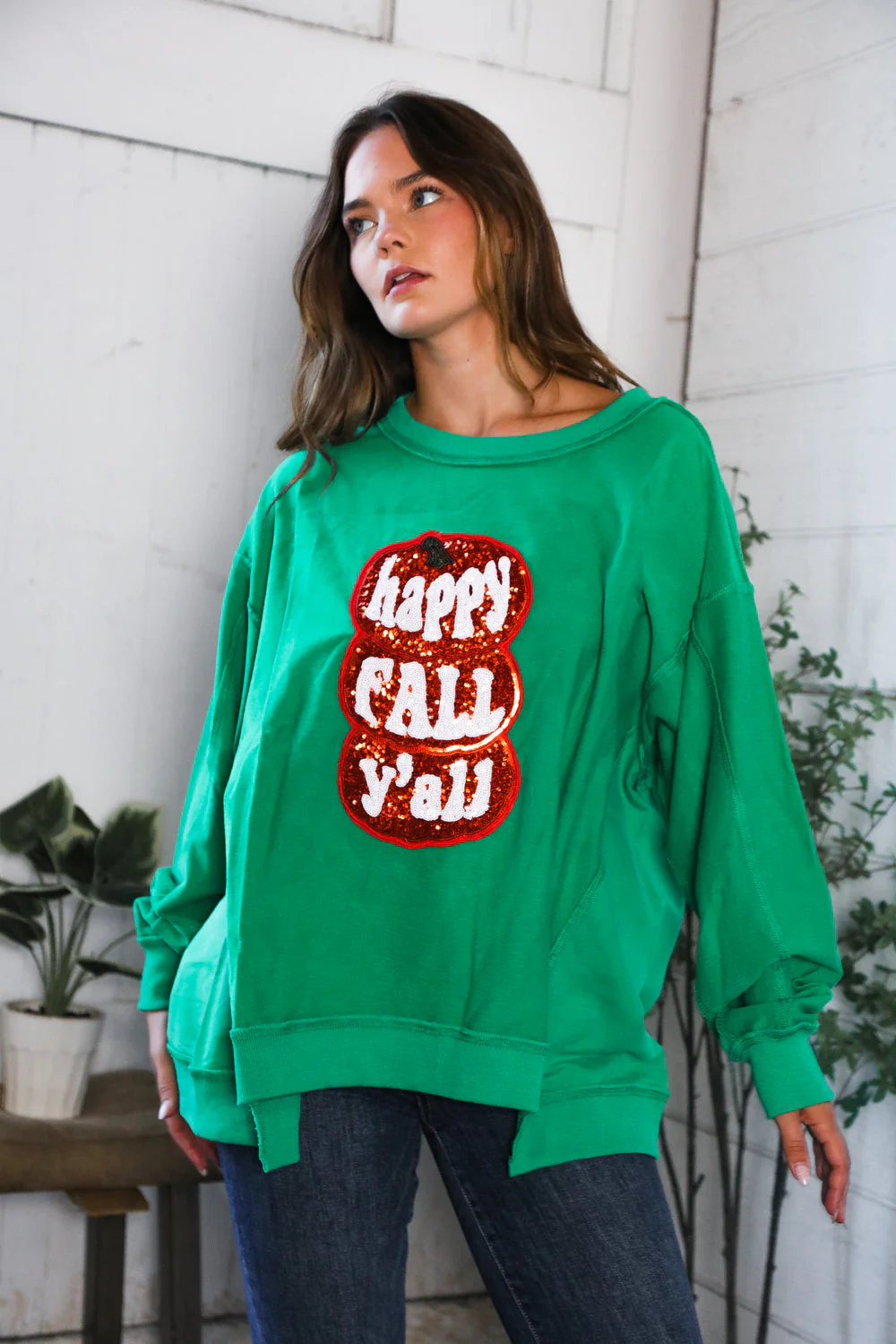 'Happy Fall Y'all' Kelly Green Sweater (Open Pack)