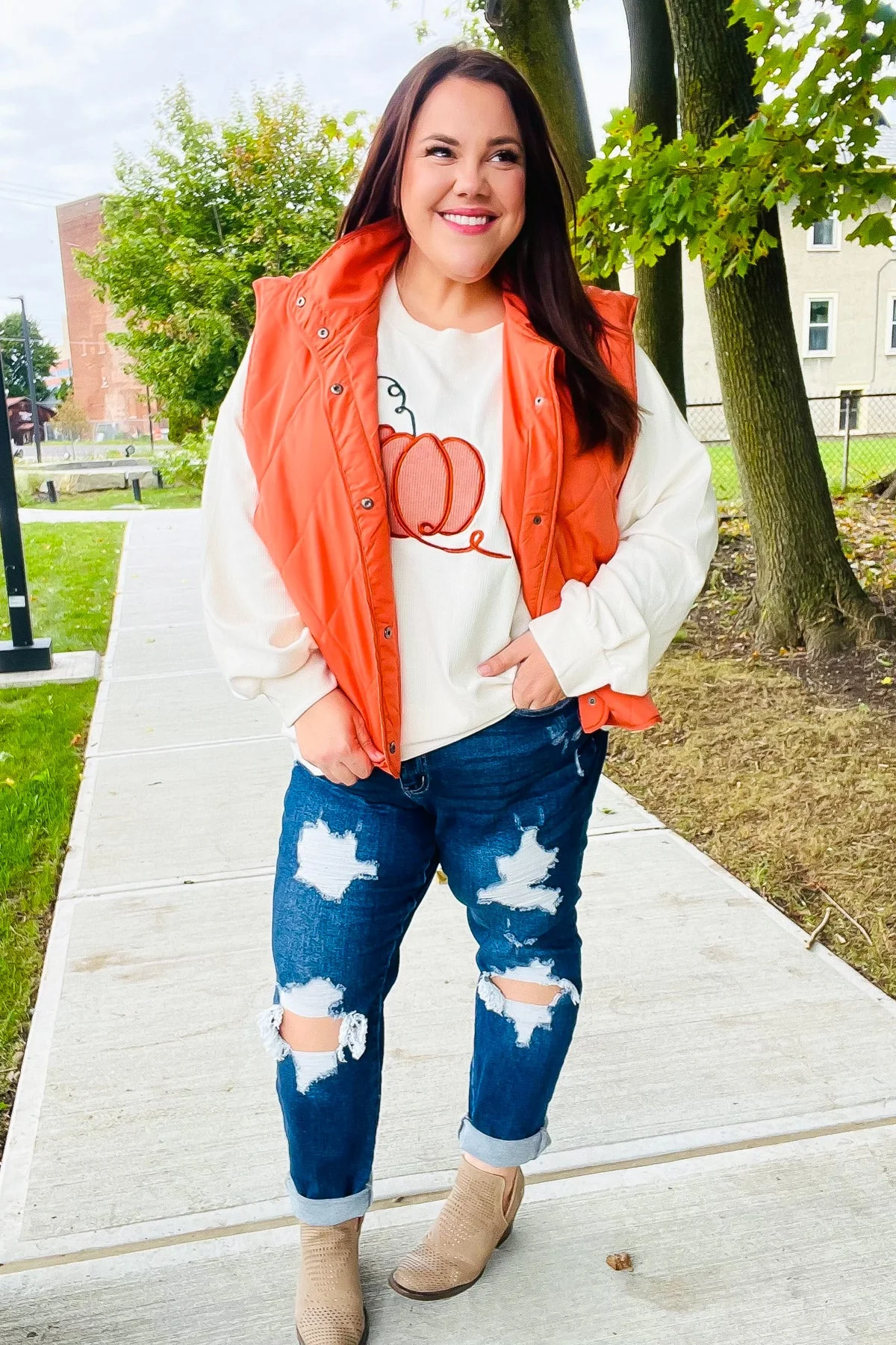 Weekend Ready Rust High Neck Snap Button Quilted Puffer Vest (Open Pack)