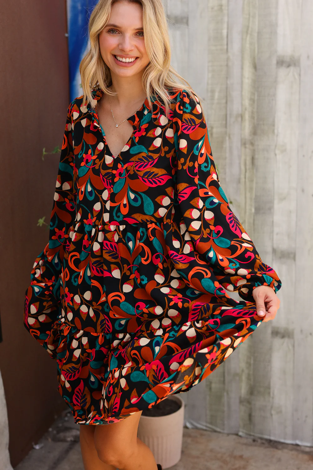 Black Multi Floral Design Dress