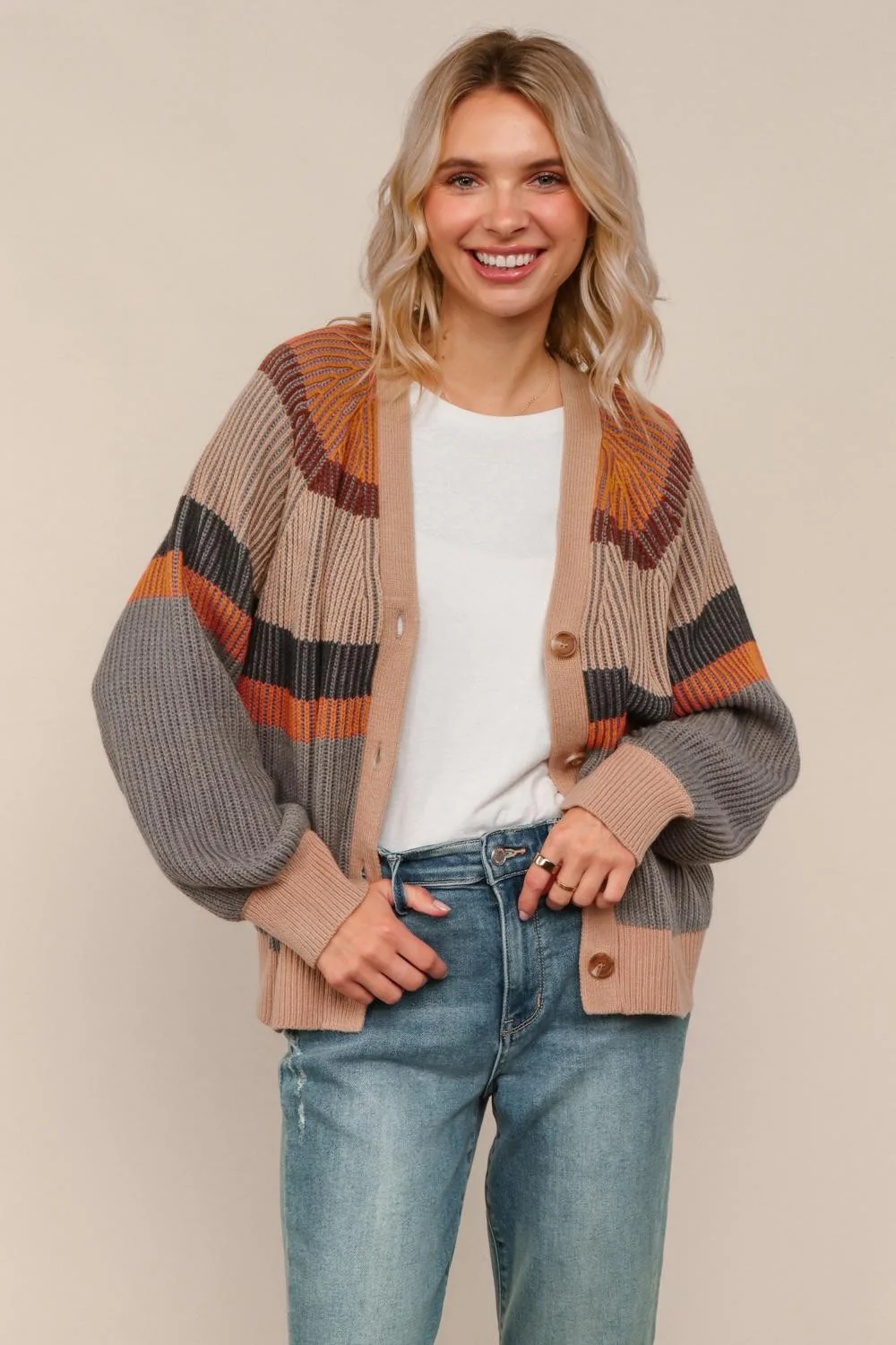 V NECK BUTTON DOWN RAGLAN SWEATER CARDIGAN