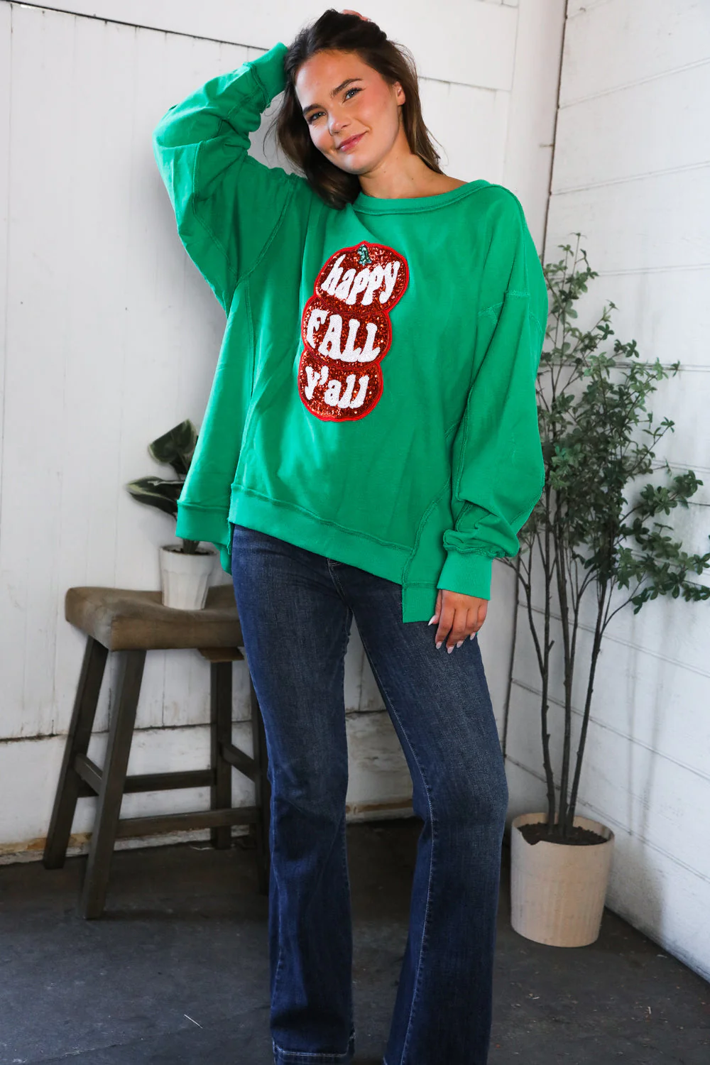 'Happy Fall Y'all' Kelly Green Sweater (Open Pack)