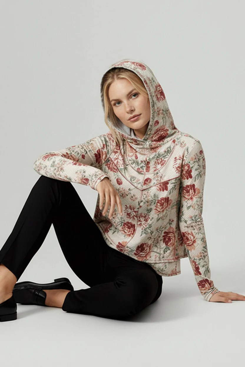 HOODIE FLORAL LONG SLEEVE THUMBHOLE TOP