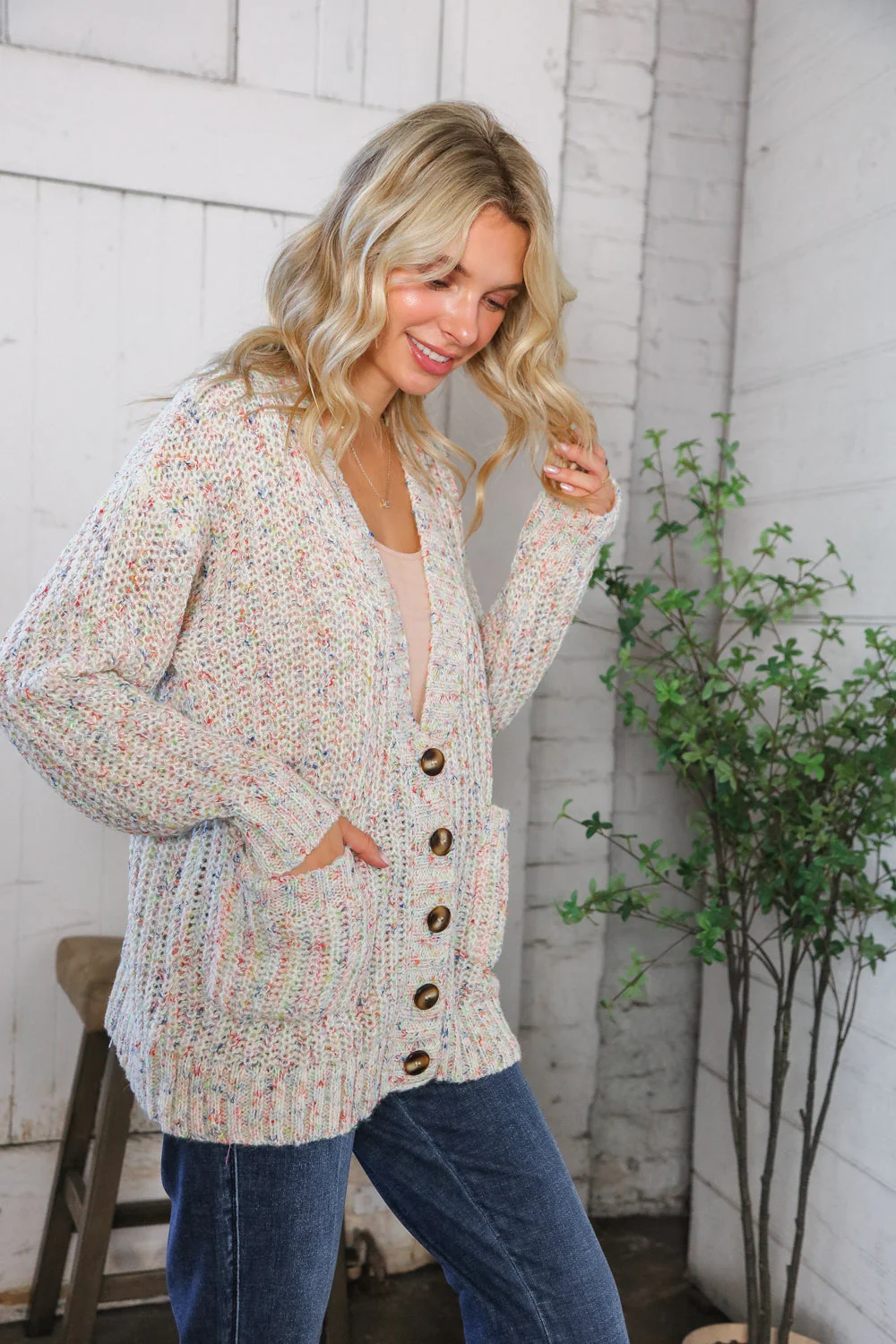 Cozy in Confetti Pocketed Button Cardigan (Open Pack)