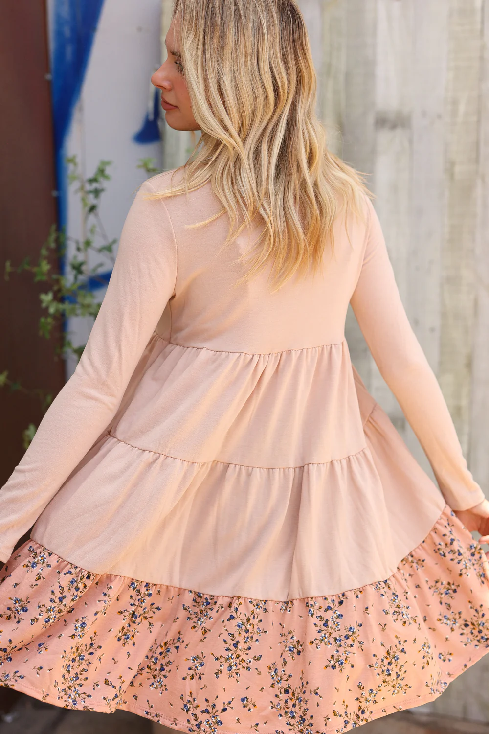 Taupe French Terry Floral Tiered Dress