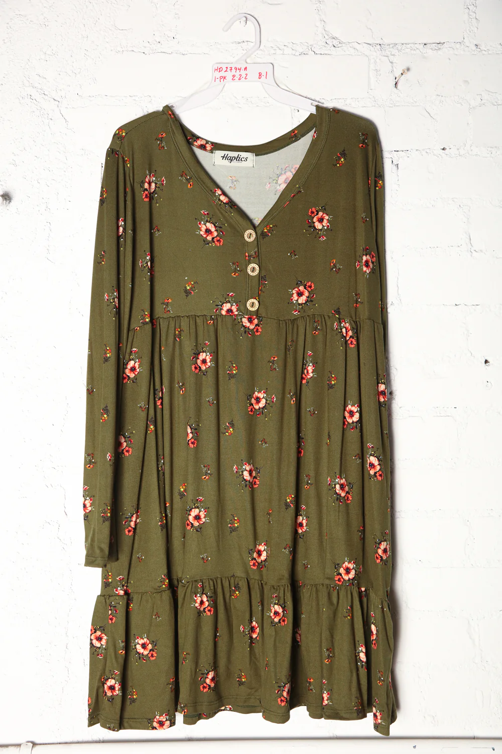 Olive Floral Button Dress