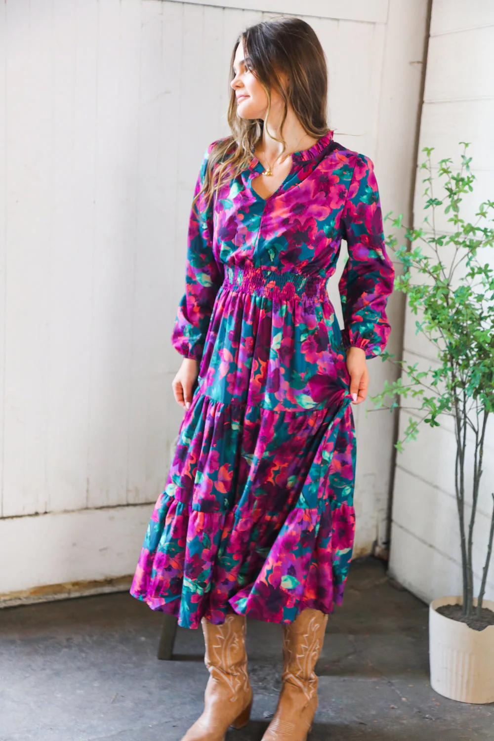 Floral Symphony Smocked Waist Dress (Open Pack)