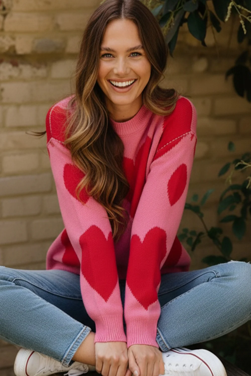 OVERSIZED HEART PULLOVER SWEATER KNIT TOP